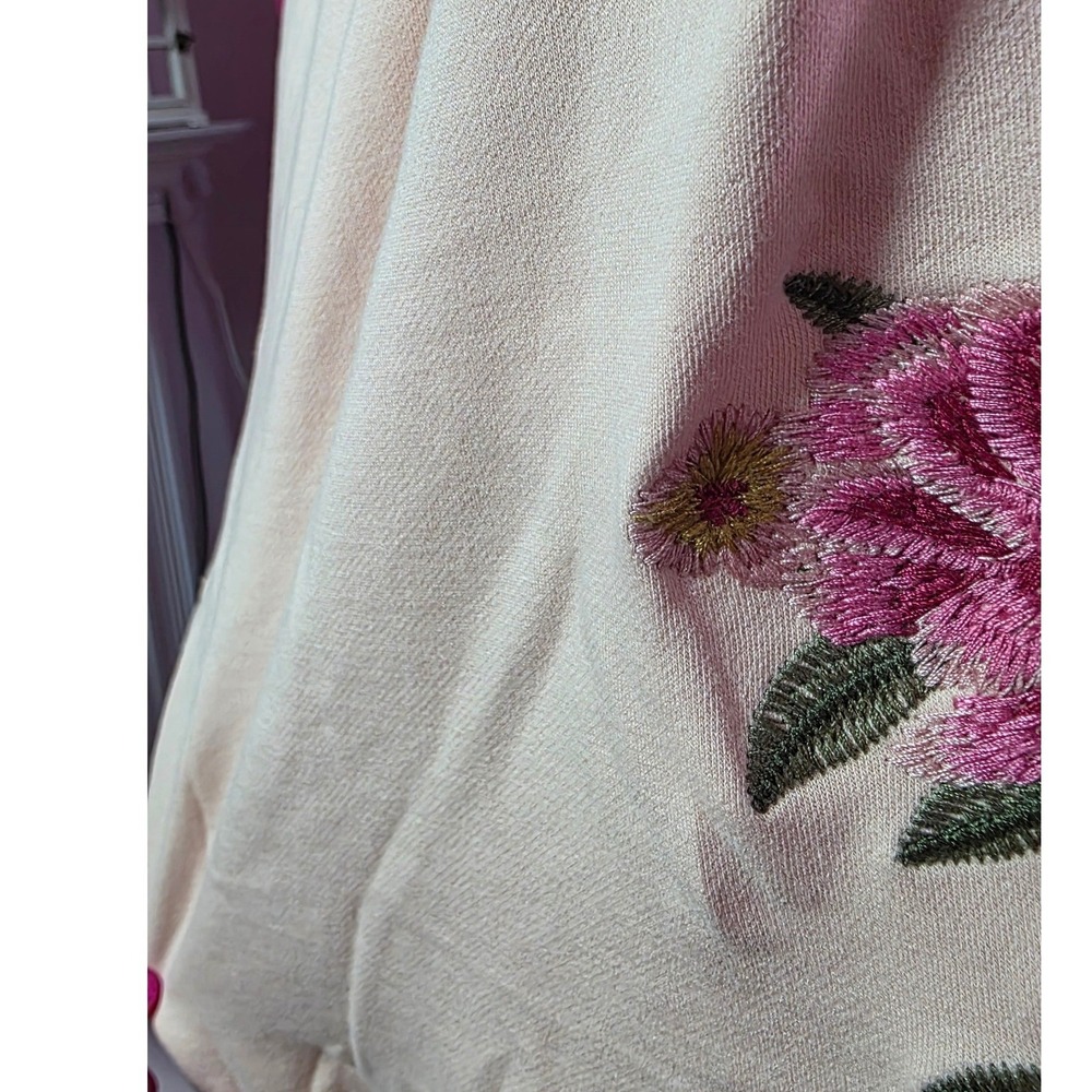 Floriana Pink Cotton Embroidered Wide Leg Pants Floral Lounge Womens Medium - Picture 8 of 10